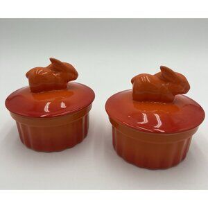 2 Orange Swiss Pro Ramekin Cookware Bunny Rabbit Creme Brulee Casserole Set